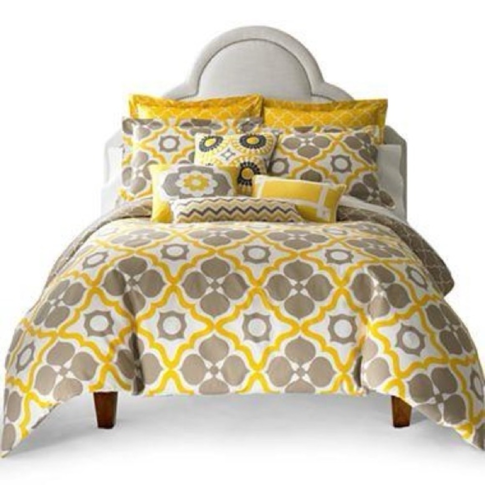 Happy Chic Jonathan Adler Lola King Reversible Duvet and Shams Yellow/Taupe NWOT